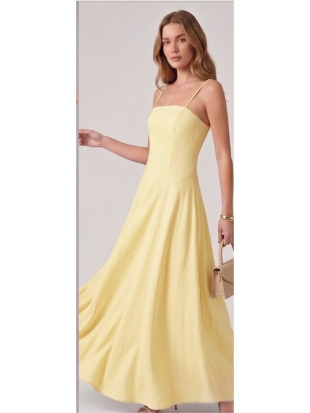 Reformation Style Linen-Blend Strappy Maxi Dress Yellow - Picture 4 of 7